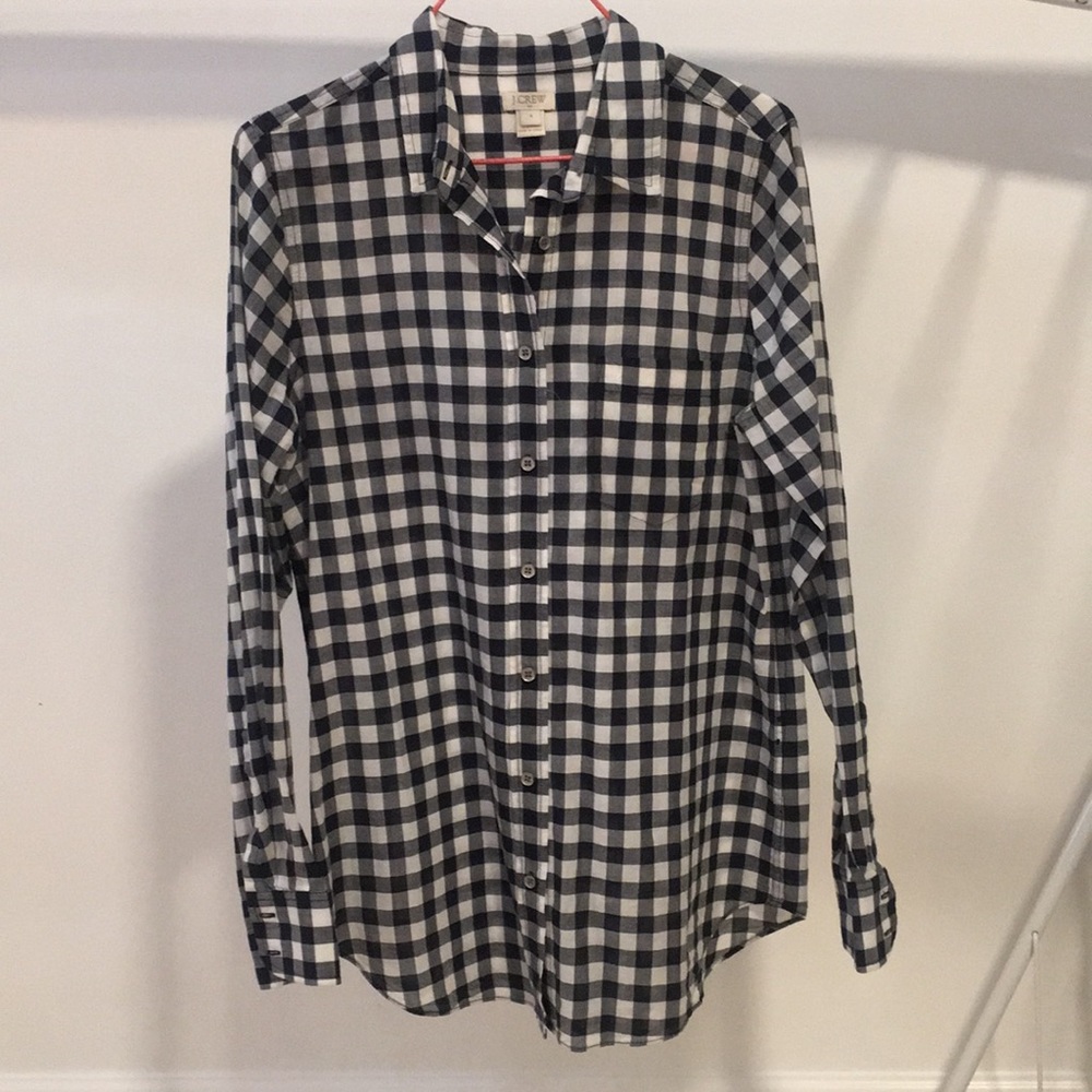 J. Crew Size S Dark Blue and White Checkered Long Sleeve Shirt with Pocket